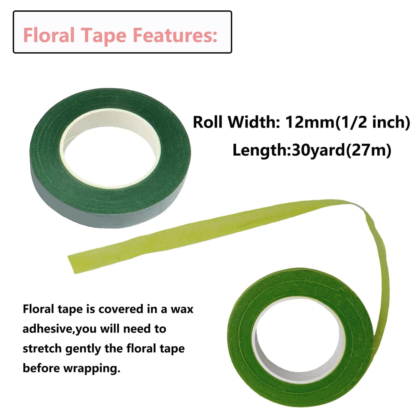 Swpohrat 50 pcs 2 Guage 11.8 Inch Floral Stem Wire and 4 Rolls 1/2 Inch Wide Green Floral Tape for Craft Pipe Cleaner Bouquet,Wedding Bouquet,Flower Pens,Arts and Crafts Making
