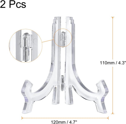 uxcell 2pcs 4.3" Easel Plate Holder, Plastic Folding Display Stand for Decorative Picture Frame