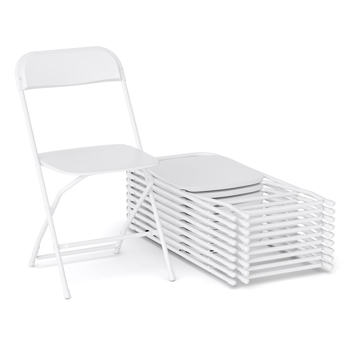 UPGORILO Set of 10 Folding Plastic Chairs in White - 650 lbs. Static Weight Capacity per Chair