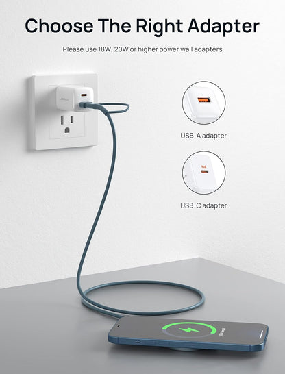 JSAUX Magnetic Wireless Charger Compatible with MagSafe Charger/iPhone 16e/16/16 Plus/16 Pro/16 Pro Max/15 14 13 12 Series, Wireless Mag Safe Charging Pad, Mag Charger (Blue)