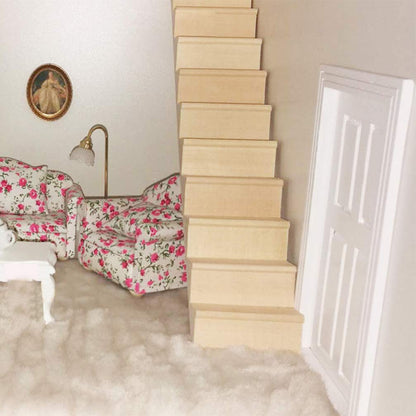 Sewroro Doll House Furnishings 1 12 Scale Dollhouse Stairs Miniature Stairs Wooden Stringer Steps Model DIY Mini Wood Staircase Without Armrest for Micro Landscape Decor