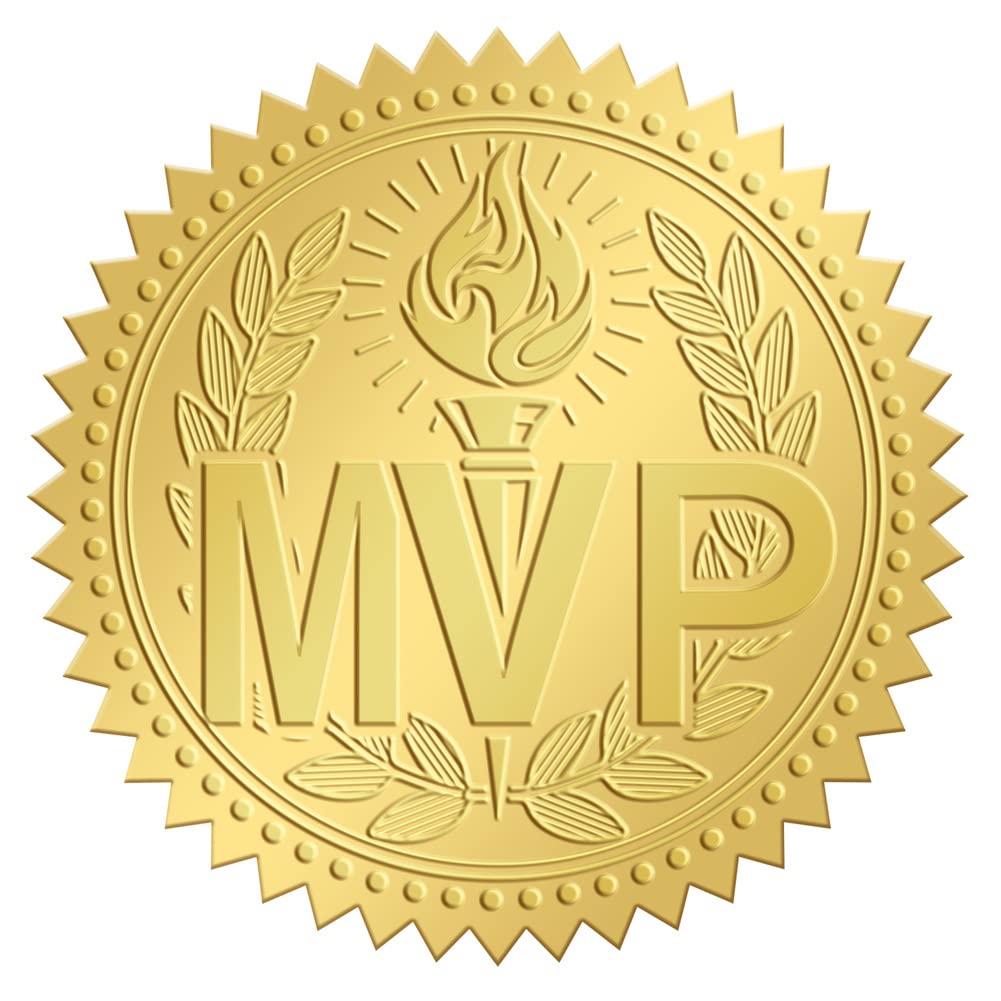 CRASPIRE 2 Inch Gold Embossed Envelope Seals Stickers MVP Certificate Award Diplomas Medal 100pcs Torch Embossed Foil Seals Adhesive Foil Seals Stickers Label for Wedding Invitations Gift Packaging