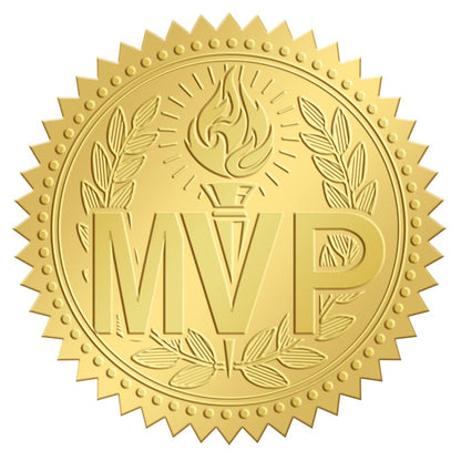 CRASPIRE 2 Inch Gold Embossed Envelope Seals Stickers MVP Certificate Award Diplomas Medal 100pcs Torch Embossed Foil Seals Adhesive Foil Seals Stickers Label for Wedding Invitations Gift Packaging
