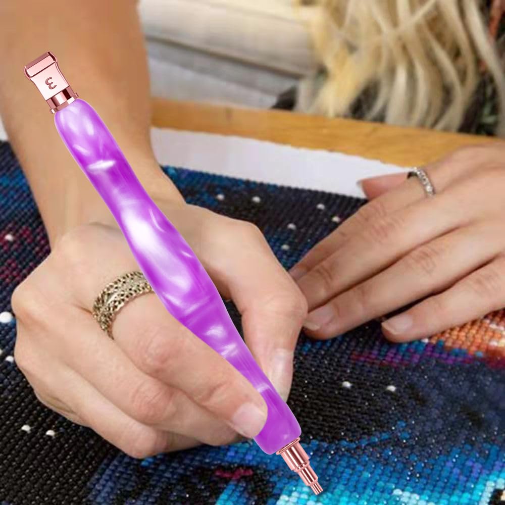 RaySoar Diamond Art Pens Diamond Art Tools Painting Pen with Screw Metal Tips Multi-Placer Tool Accessories for Adults Gem Rhinestone Picker Stylus Purple