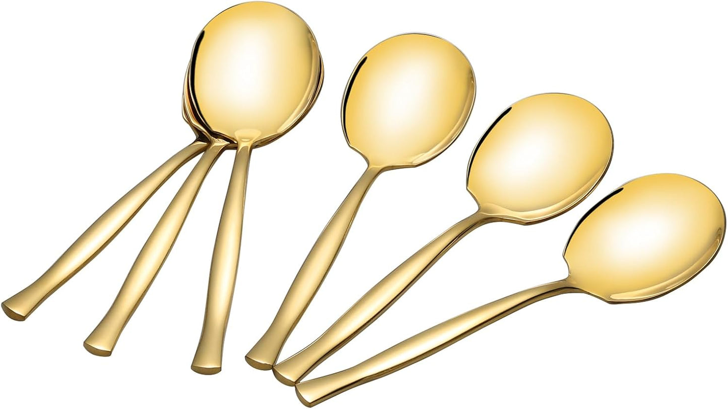 Stainless Steel Serving Spoons, Large Gold Serving Spoons Set of 8 for Catering