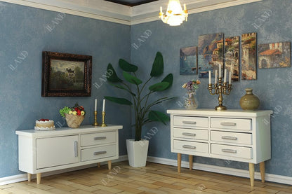 iLAND Dollhouse Furniture on 1/12 Scale of Dining-Room, Wooden Doll House Furniture Miniature of Table Chair & Cabinet (Modern Miniature Furniture 8pcs)