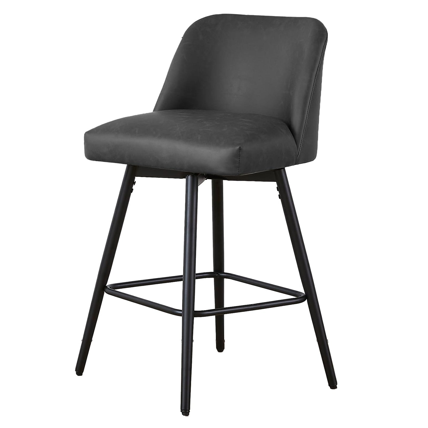 Coolazy Counter Height Bar Stools Set of 4,360° Swivel Faux Leather Barstools with High Back 26" H Seat Height (Faux Leather-Grey, 4 Pieces - 26" Counter Height)