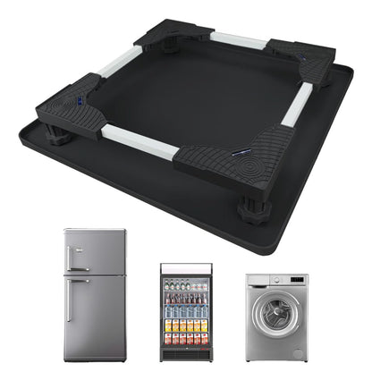 KUPAO Mini Fridge Stand with Silicone Drip Tray, Universal Adjustable Base with 4 Strong Feet, 23.6" x 23.6" Mini Fridge Mat, Suitable for Small Refrigerators, Portable Compact Washer or Dryer, Black