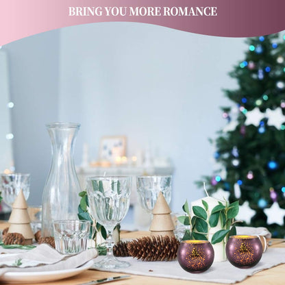 DerBlue 16Pcs Round Mercury Glass Votive Candle Holders for Wedding Centerpieces, Valentines Dinner, Garden Tub and Any Theme Events (Purple)