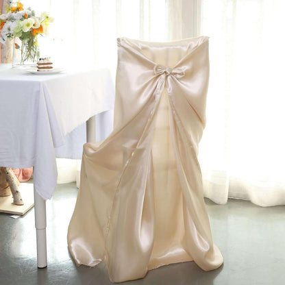 1 Efavormart Beige Chair Covers for Party PCS Satin Self Tie Universal Banquet Wedding Folding Chair Cover for Dining
