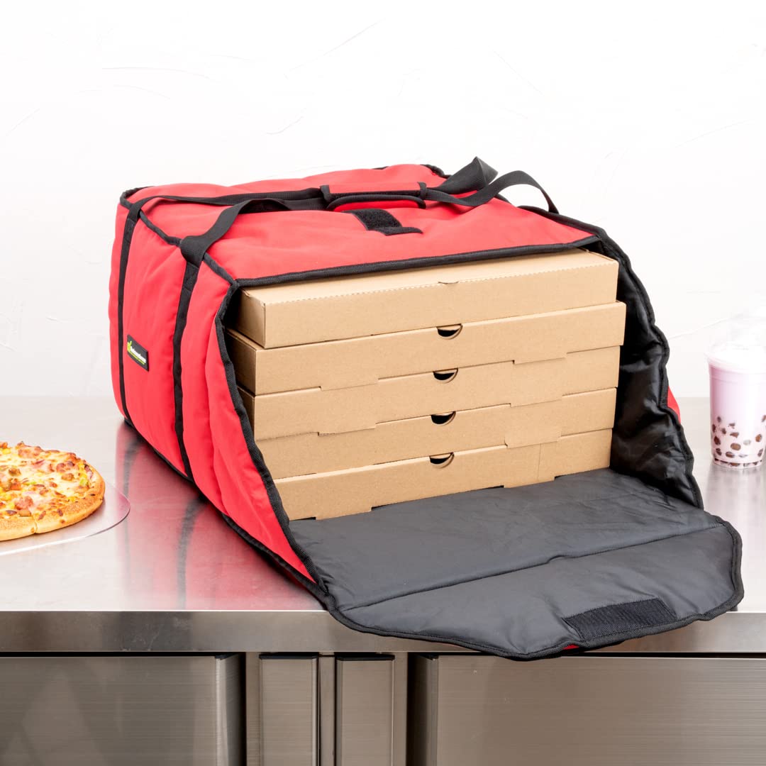 Restaurantware-Delivery Tek 17.5 x 20 x 7.5 Inch Insulated Pizza Bag, 1 Durable Delivery Bag - Holds (3) 18" or (4) 16" Pizza Boxes, Machine Washable, Red Polyester, Extra-Large Flap