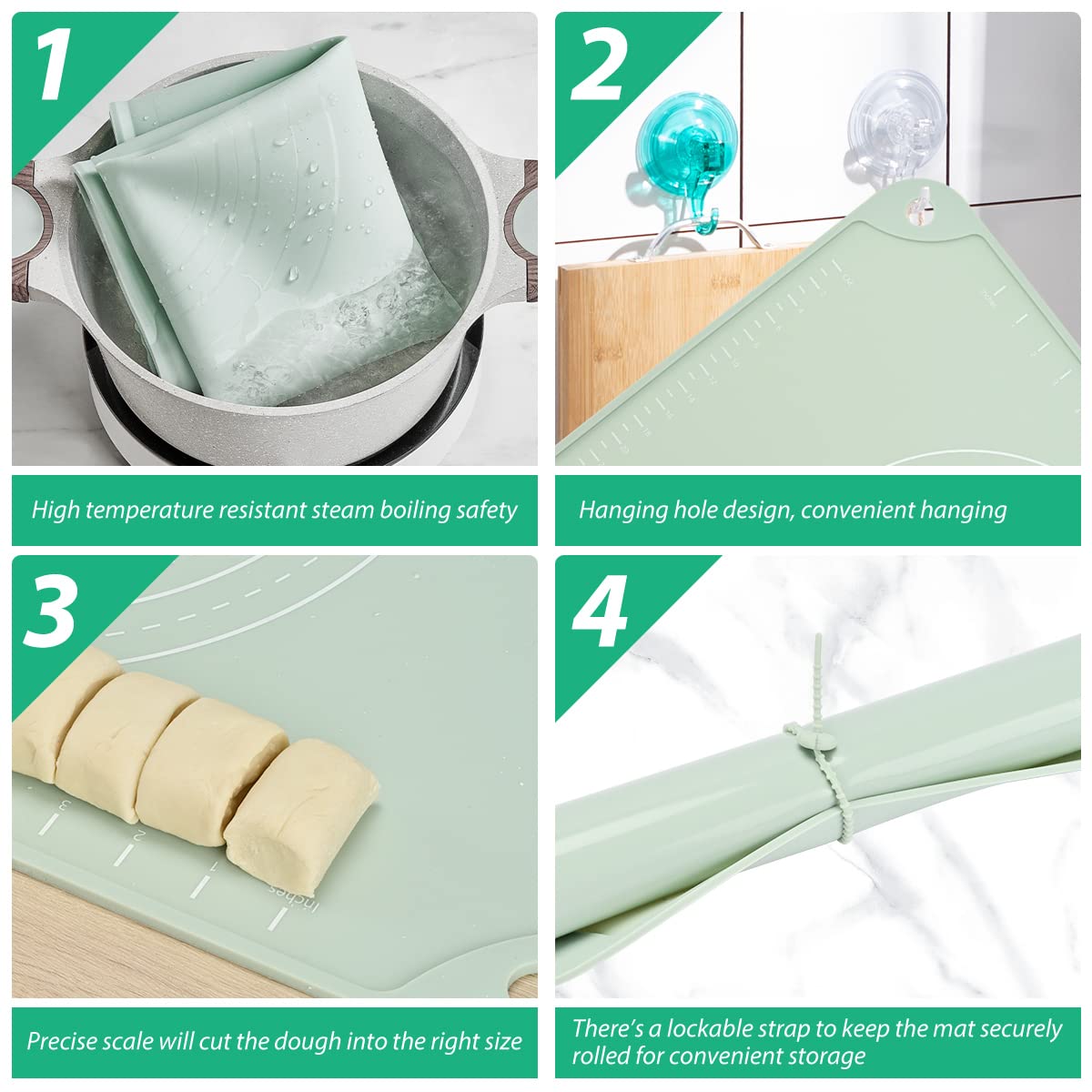 EuChoiz Silicone Pastry Mat 24"*16" Extra Thick Non Stick Baking Mat Food Grade Silicone Dough Rolling Bake Mat with Edge Heightening