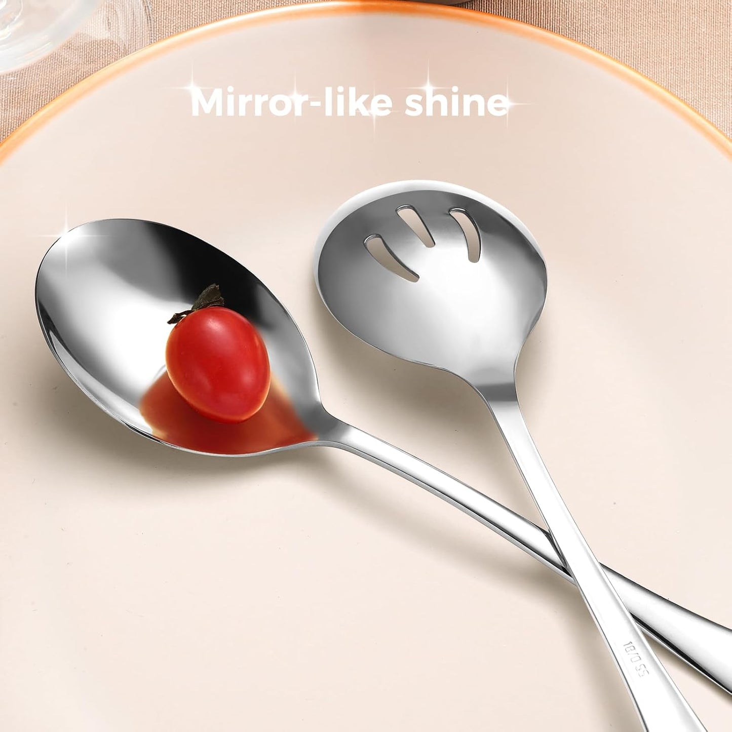 Large Stainless Steel Serving Utensils Set, 6 Pcs with 10" Serving Spoon, Slotted Spoons, Serving Forks, Dishwasher Safe