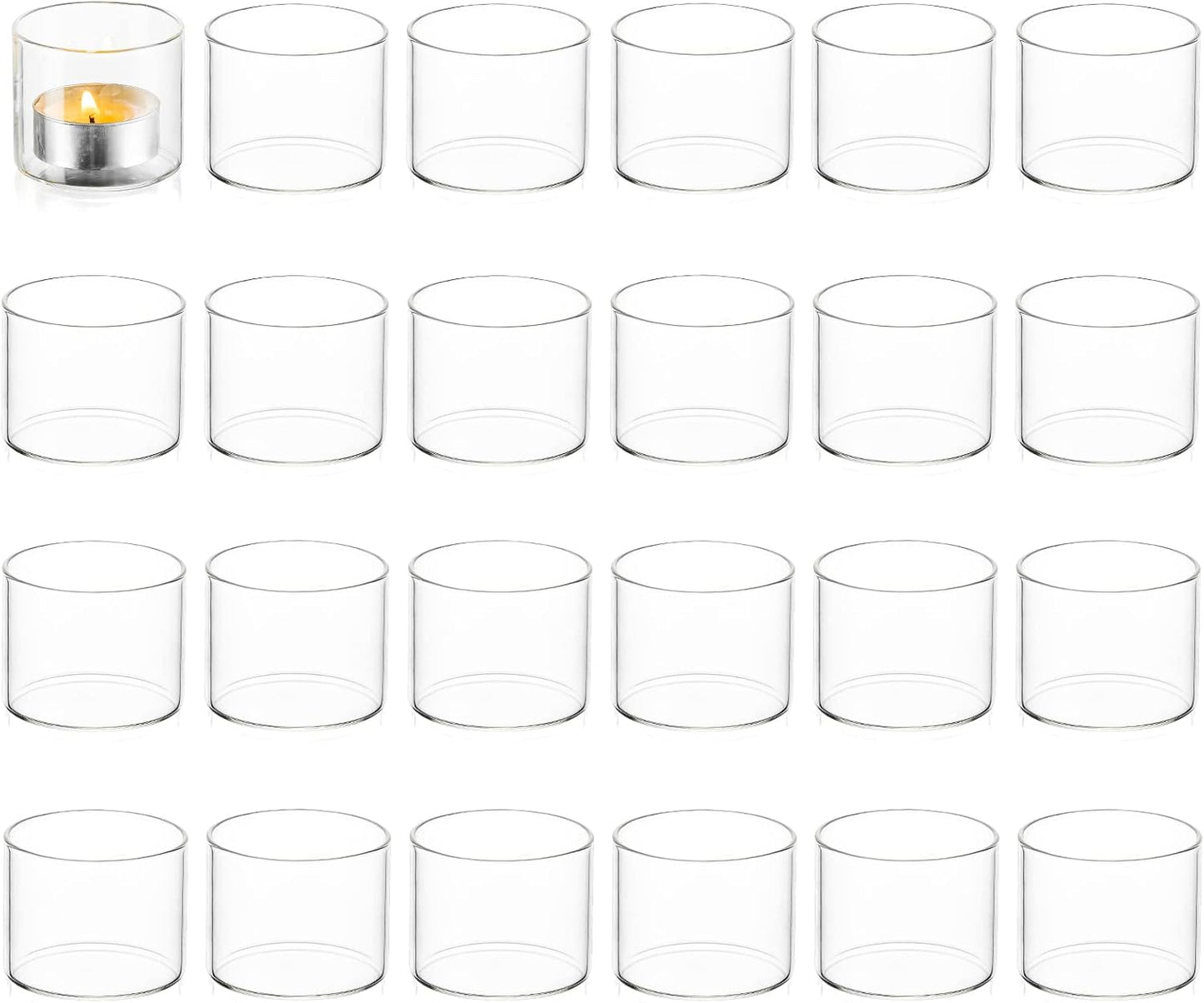 20+Extra 4 Wedding Votive Tea Light Holders - Mini Clear Glass Tealight Candle Holder as Candlelit Dinner Party Events