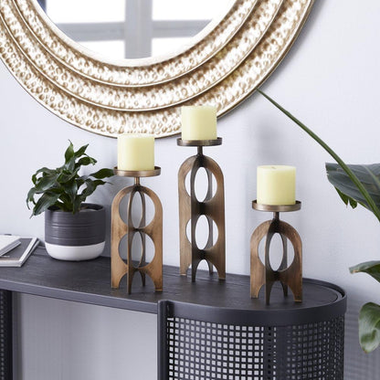 YUHUAWF Candle Holderss 3 Candle Gold Metal Handmade Pillar Candle Holder, Set of 3 Decorative Candlestick