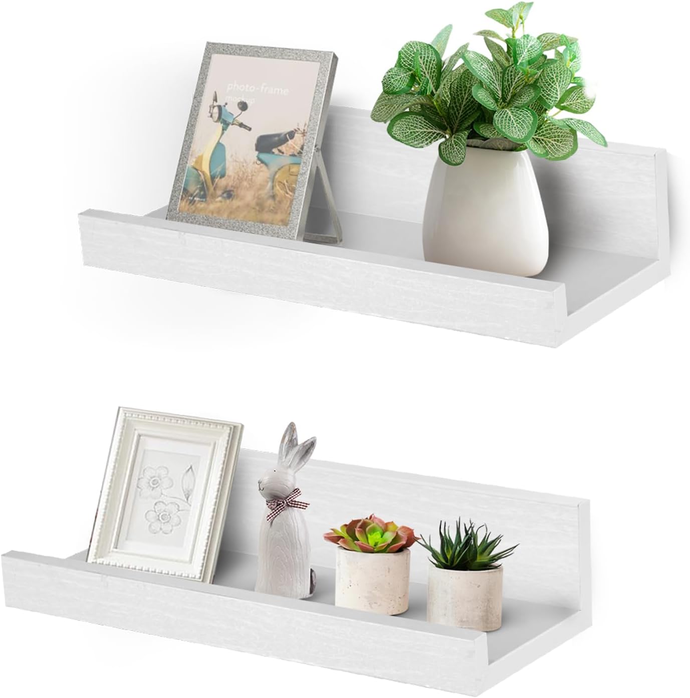 12" Set 2 Muzilife Small Floating Wall Ledge Shelves with Lip - of Wood Floating Shelves - White Wall Mounted Picture