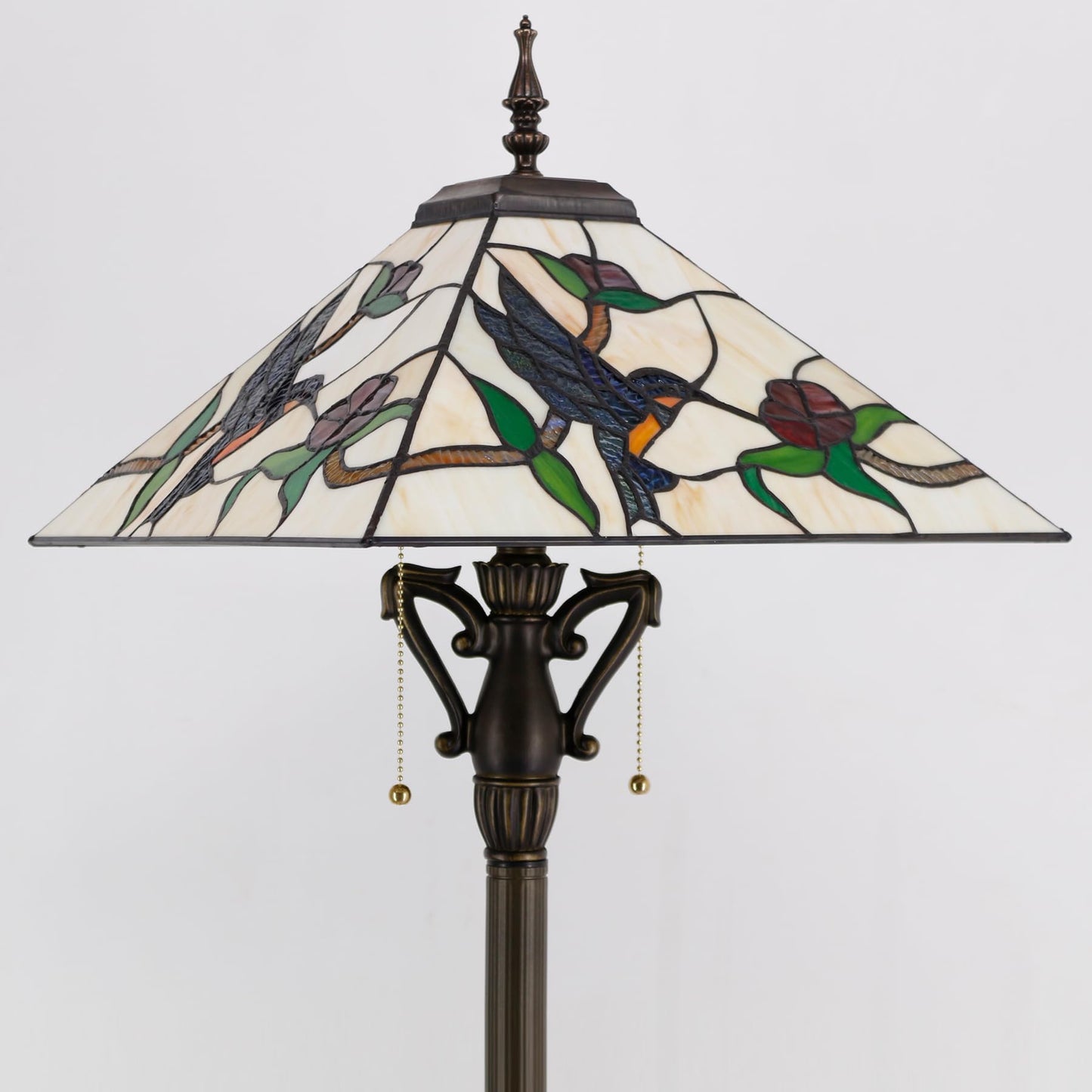 AVIVADIRECT Tiffany Floor Lamp Amber Hummingbird Mission Style Stained Glass Standing Reading Light 16X16X64 Inch