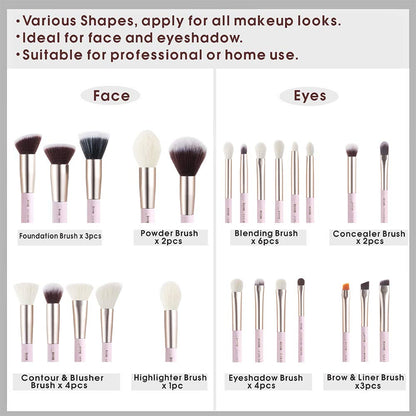 Jessup Brand 25pcs Professional Makeup Brush Set Beauty Cosmetic Foundation Powder Blusher Eyeshadow Blending Highlight Concealer Natural-Synthetic Hair Brushes Set (Pearl White/Silver)