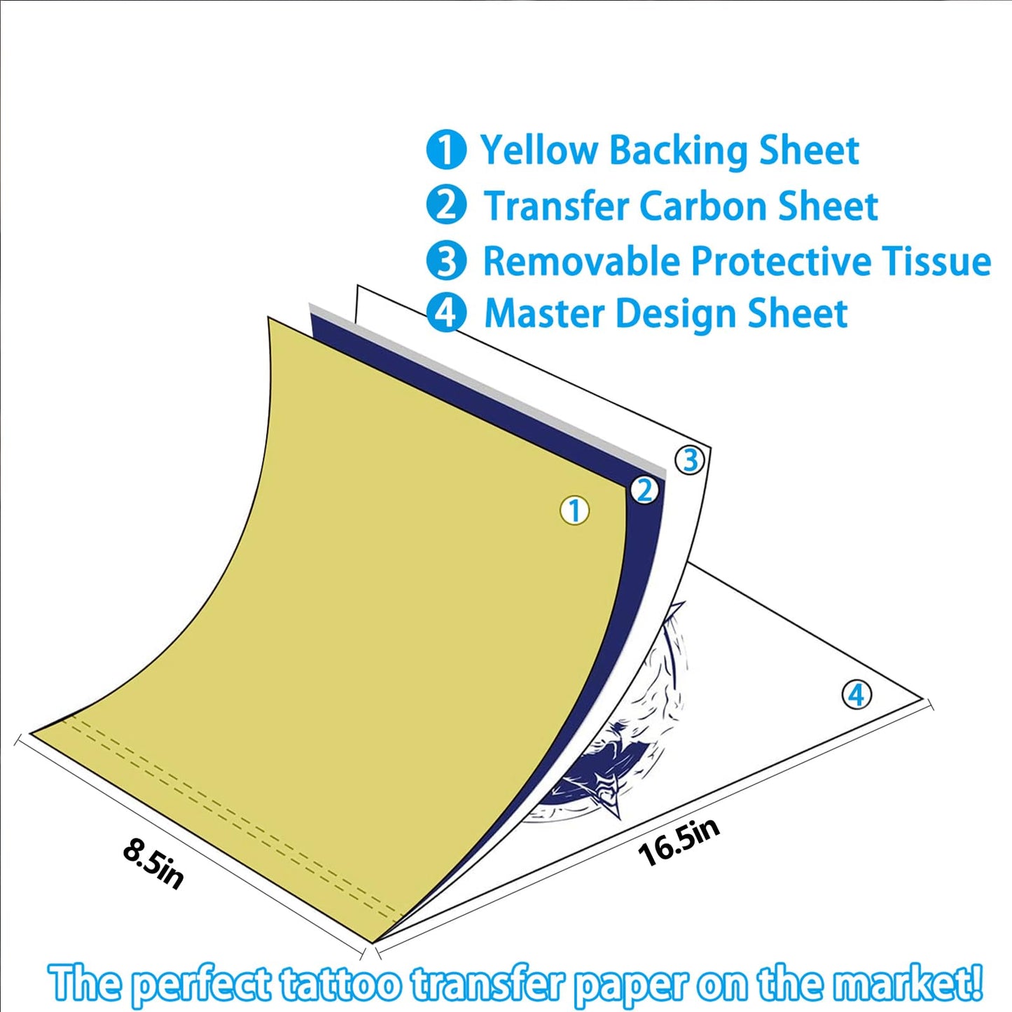Tattoo Transfer Paper,100 Sheets Premium Tattoo Stencil Paper for Tattooing，4 Layers 8.5" X 16.5"