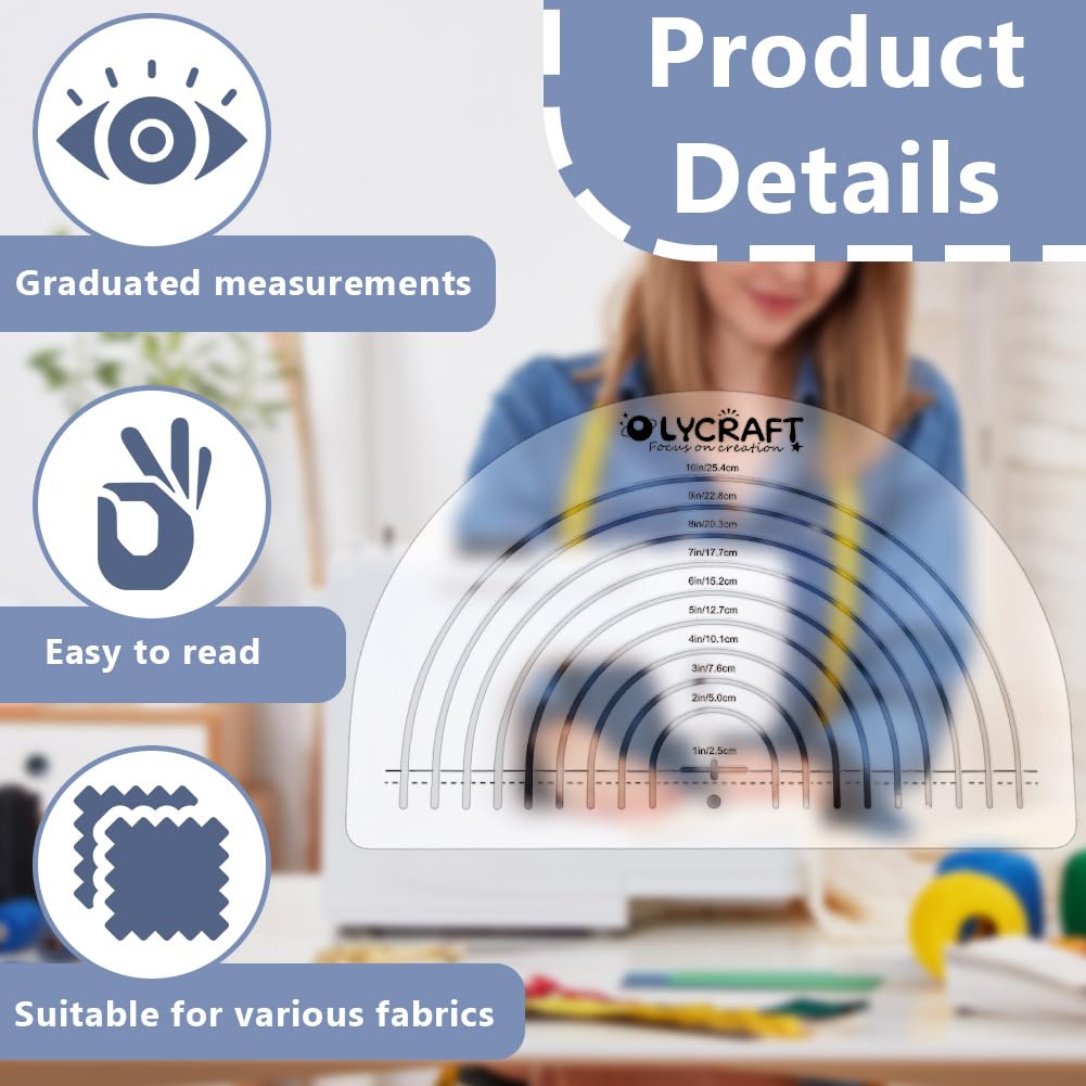 OLYCRAFT Circle Acrylic Ruler for Cutting Fabric Clear Acrylic Templates 11.8x7.9 Inch Circle Cut Ruler Multifunctional Sewing Rulers Curve Ruler Quilting Tool for Quilting Sewing Supplies-0.3cm Thick