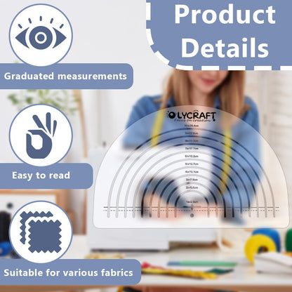 OLYCRAFT Circle Acrylic Ruler for Cutting Fabric Clear Acrylic Templates 11.8x7.9 Inch Circle Cut Ruler Multifunctional Sewing Rulers Curve Ruler Quilting Tool for Quilting Sewing Supplies-0.3cm Thick