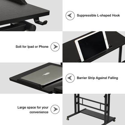 Hadulcet Stand Up Desk, Rolling Desk Adjustable Height, Mobile Standing Desk with Wheels & Charging Station, Portable Stand for Laptop, Rolling Computer Cart TV Tray, Small Standing Desk Drawing Table