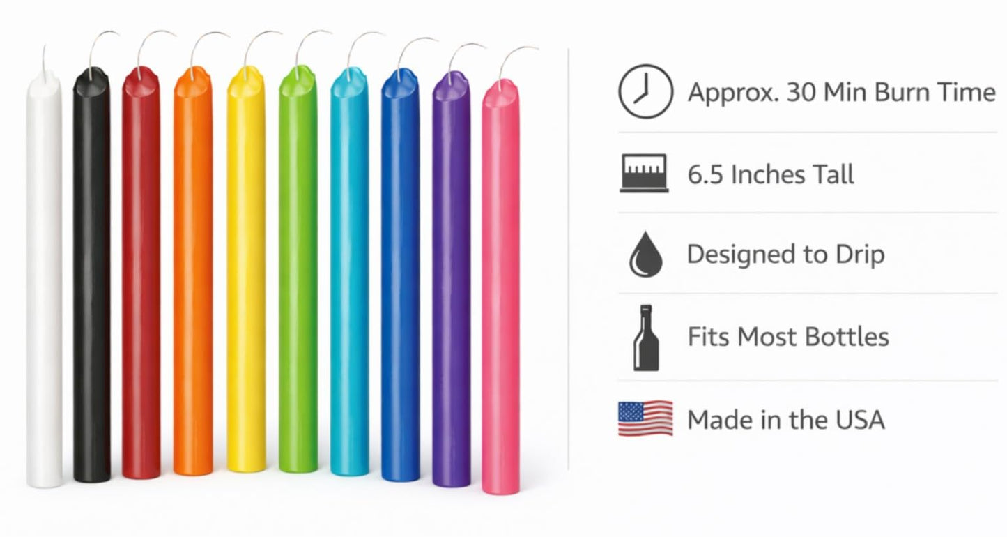 Funny Guy Mugs Drip Candles – 24 Pack Green Dripping Wax Candles, 6.5” Unscented Tapers for Bottle Drip Décor & Statement Centerpiece