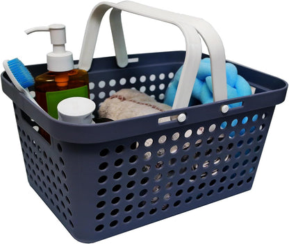 Plastic Shower Caddy Basket with Handles, Cleaning Supply for Dorm, School, Camping, Travel, Bathroom (Dark Grey)