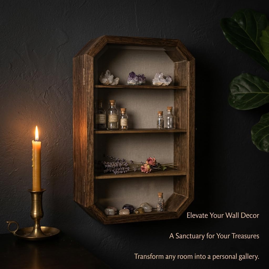 AMZWKT Shadow Box Frame, 10x16 Carbonized Brown Display Case with Linen Back & Detachable Shelves for Wedding Bouquet, Photos, Medals, Collectibles, Souvenirs & Home Wall Decor