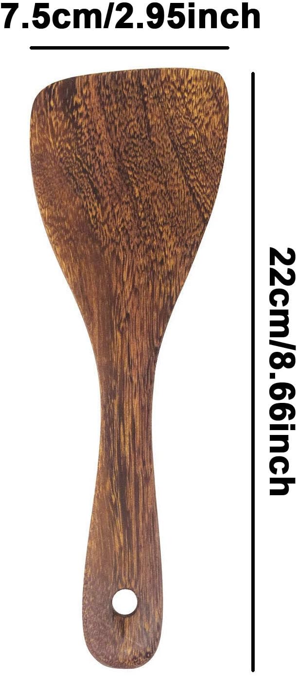 Honbay 2PCS Wooden Rice Spoon, Rice Paddle for Kitchen Cooking, Oblique Head Design