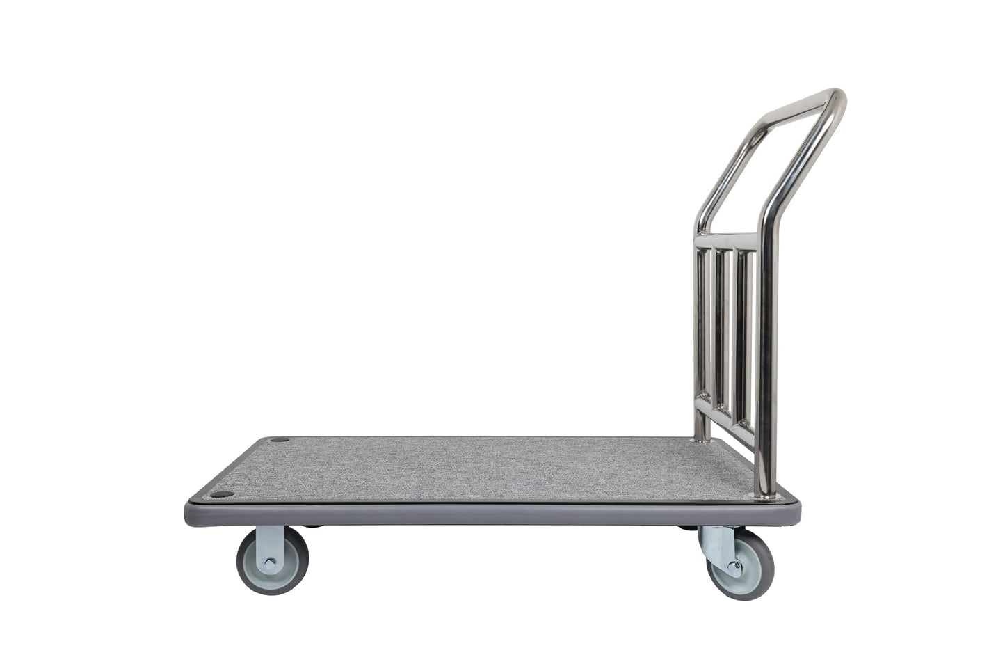 Wholesale Hotel Products Stainless Steel Utility Cart – 750lb Capacity – Dolly Cart w/ 5” Wheels & Grey Carpet, for Hotel, Resorts, Condos, Commercial Use (Value Valet Series)