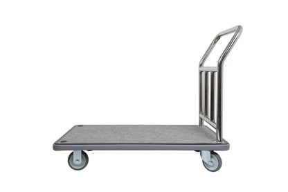 Wholesale Hotel Products Stainless Steel Utility Cart – 750lb Capacity – Dolly Cart w/ 5” Wheels & Grey Carpet, for Hotel, Resorts, Condos, Commercial Use (Value Valet Series)