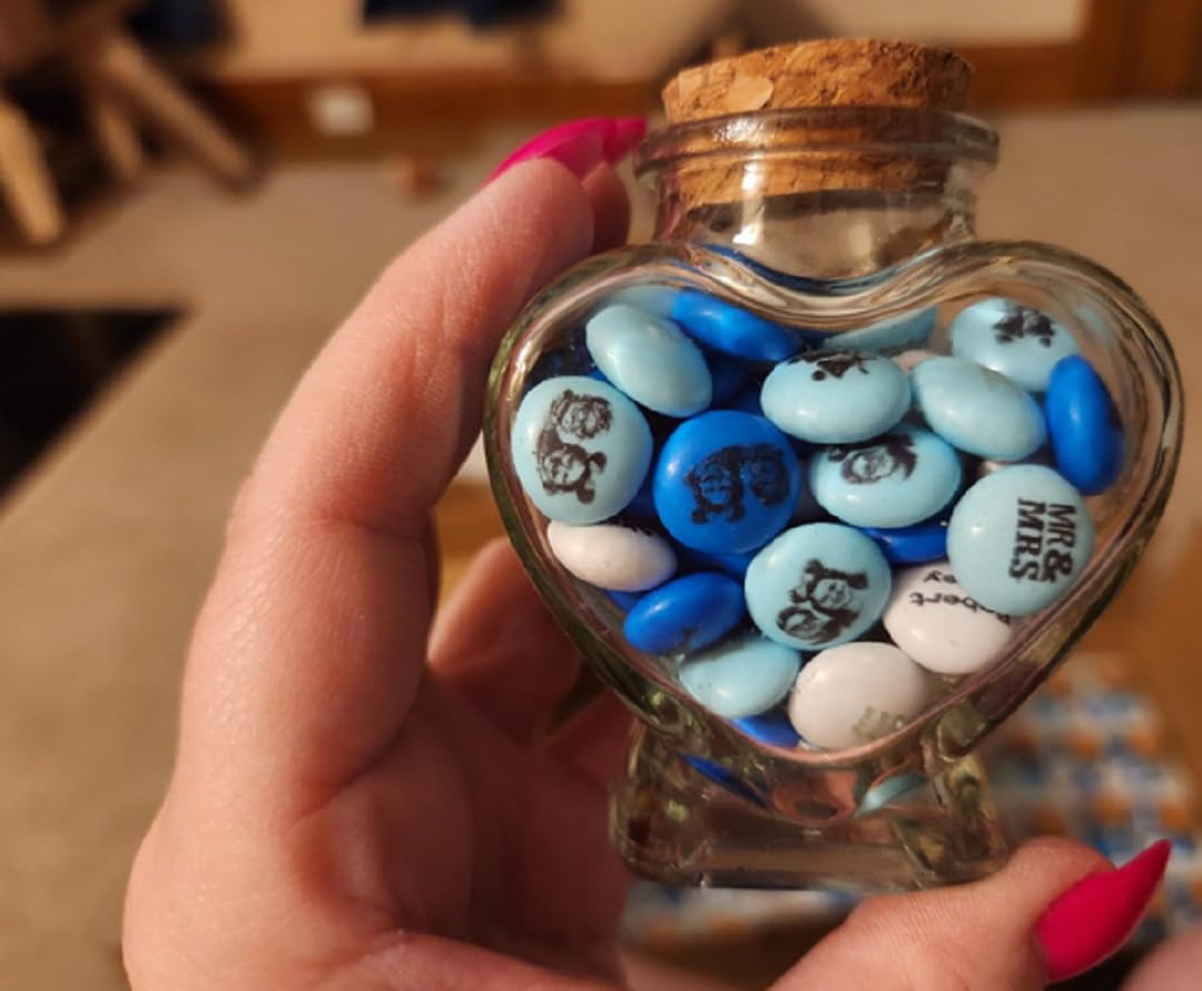 zmgmsmh Mini heart jars small heart shaped glass jar with cork lids candy jars bridal shower favors memo jar perfect amount about 3 ounces holding sands, shells,candies etc (10 pcs)