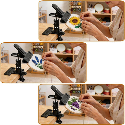 PXIRQ Embroidery Hoop Stand Hands-Free: 360° Rotation Adjustable Table Metal Clamp for Cross Stitch, Needlepoint, Punch Needle & DIY Crafts – Compatible with Most Sizes/ Shapes of Embroidery Hoops