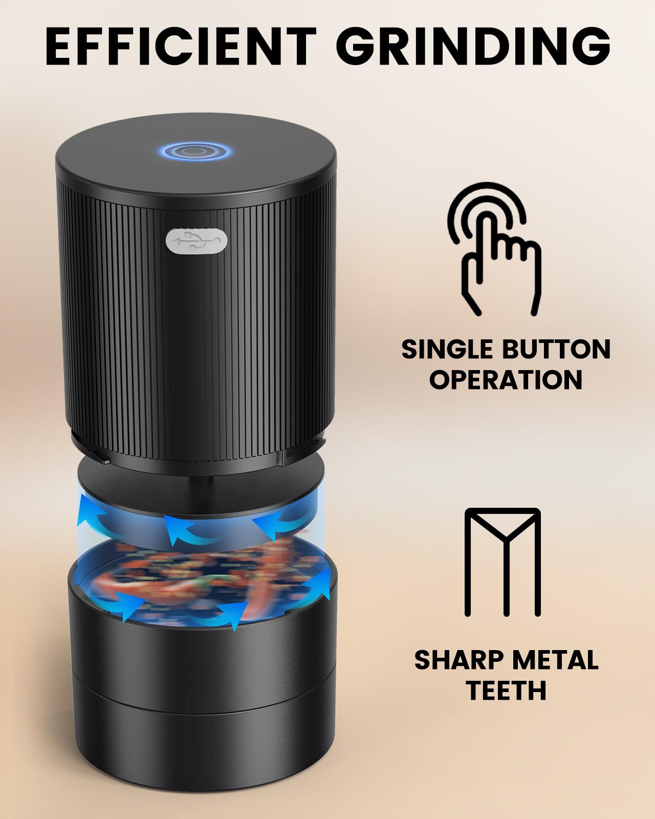 KINGTOP Electric Grinder, Automatic Zinc Alloy Spice Mill, One-Handed Operation, Dual Grind Modes: Flip for Fine or Upright for Coarse