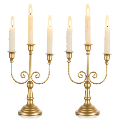 Sziqiqi Gold Taper Candle Holder for Centerpiece - 3-stem Candlesticks Holder for Wedding Table Centerpieces Metal Candle Stick Holders for Fireplace Mantle 2pcs