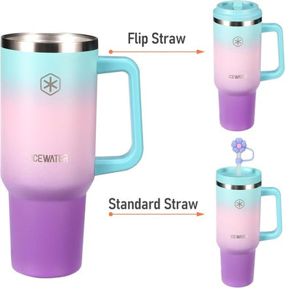 ICEWATER 40 oz Insulated Tumbler - 100% Leak Proof with 2 Lids & Handle | Cup Holder Friendly (Violet)