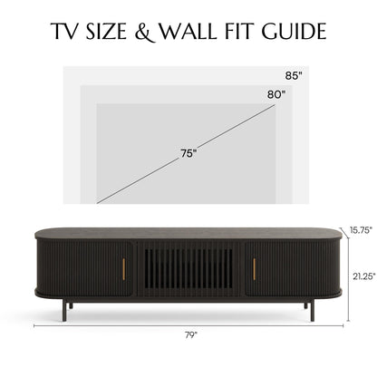 POVISON Fully-Assembled Mid Century Modern TV Stand, Sliding Tambour Door Entertainment Center with Storage, Wood TV Console, Media Console for Living Room Bedroom(Black, 78.74")