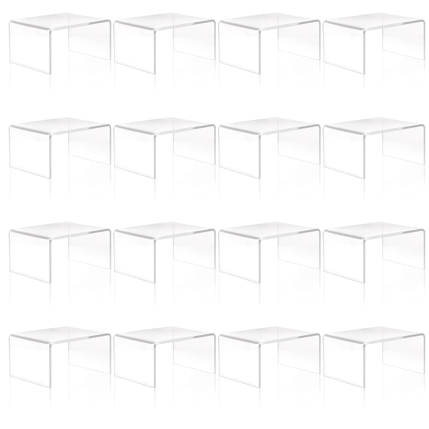 mekueeex 16 Pack Clear Acrylic Display Risers, Display Stand for Figures, Buffets, Dessert, Cupcakes, Candy, Jewelry and Collectibles (4.1" x 3.2" x 2.2" )