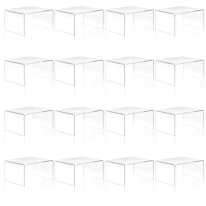 mekueeex 16 Pack Clear Acrylic Display Risers, Display Stand for Figures, Buffets, Dessert, Cupcakes, Candy, Jewelry and Collectibles (4.1" x 3.2" x 2.2" )