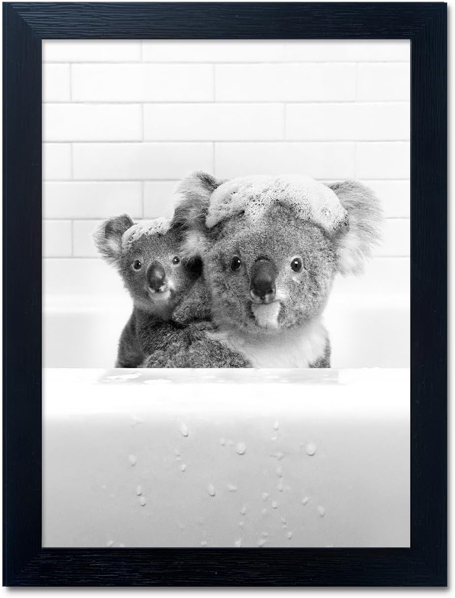 Yecohom Art Black and White Bathroom Decor Animals Koalas Wall Art Funny Animal Pictures Artwork for Kids Room Take