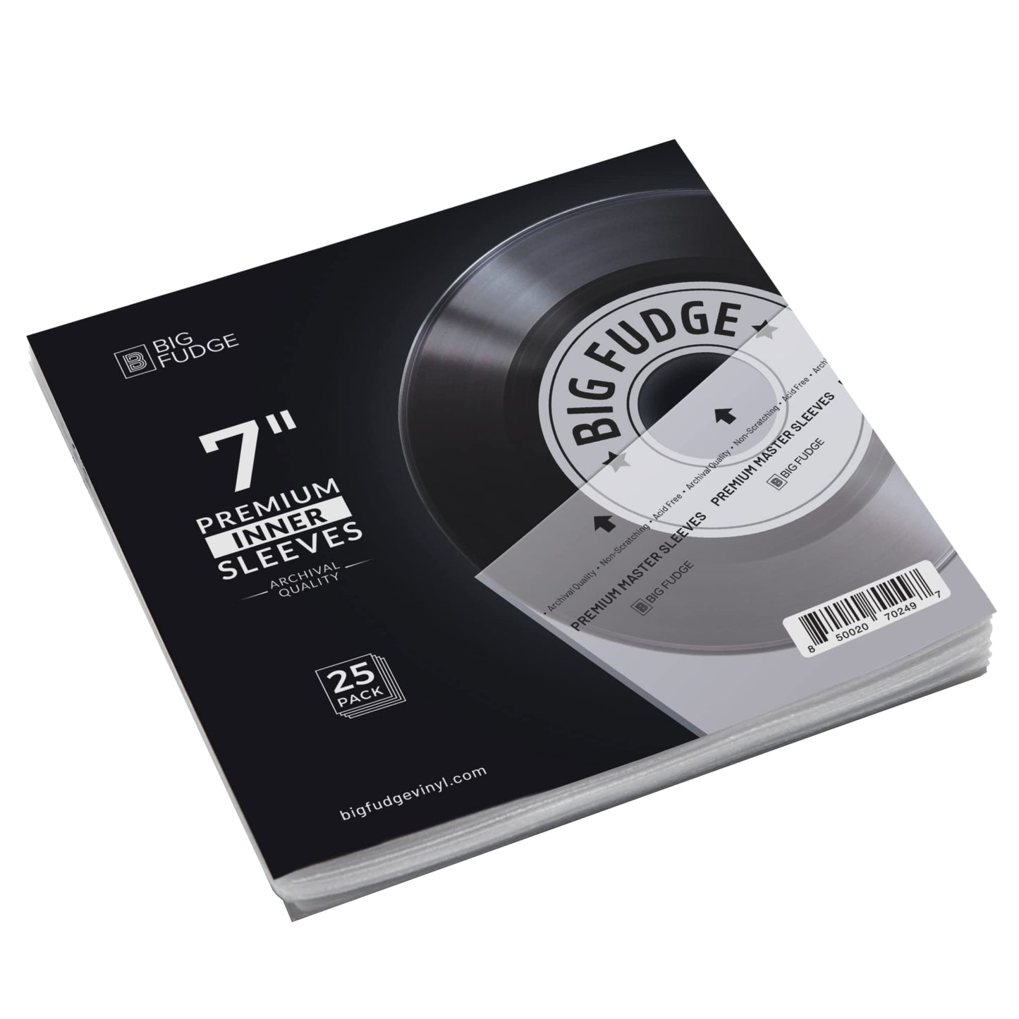 BIG FUDGE Premium Master Vinyl Sleeves - Anti Static and Dust Archival Record Inner Cover - Protective Plastic and Rice Paper LP Album Sleeve Covers for 7-Inch Records - Pack of 25