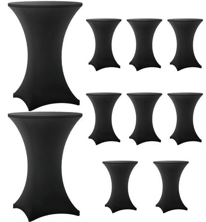Lemict Cocktail Table Covers - 10 Pack 32x43 Inch Table Cloth - Black Fitted Stretch Spandex Round High Top Tablecloth for Party, Bar, Birthday, Pub, Banquet
