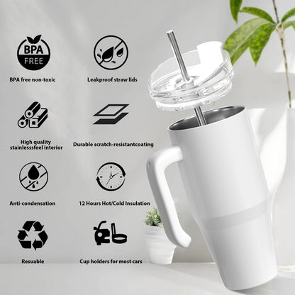 ZREGGUR 1pcs 20oz Sublimation Tumbler with Handle,Stainless Steel Tumbler with Lid and Straw &Brush Double Wall Vacuum Reusable Sports Water Bottle with Handle Travel Coffee Mug