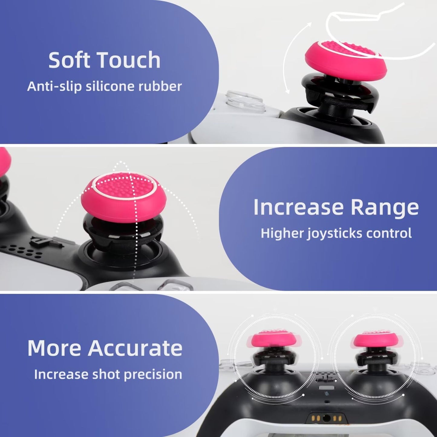 PS5 Controller Accessories PS4 Controller Grips Thumbstick Grips with 2 Pairs 9.9mm High Rise Joystick Grips and 16 Pieces Thumb Caps Compatible with PlayStation 4 and PlayStation 5 Controller-2T-B3