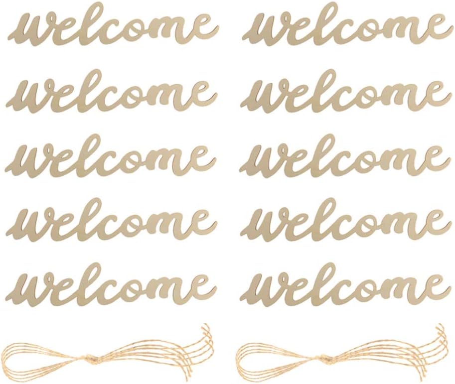 PRETYZOOM 10pcs Farmhouse Welcome Sign Cutout, Unfinished Letter Sign DIY Block Words for Home Wedding