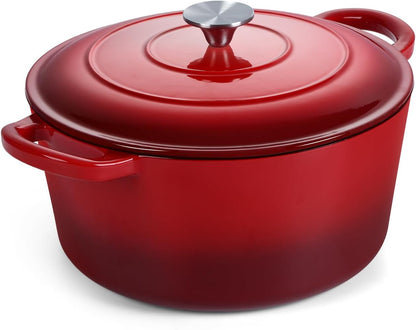 5QT Onader Enameled Cast Iron Dutch Oven, Round Dutch Oven Pot with Lid for Sourdough Bread Baking - Red