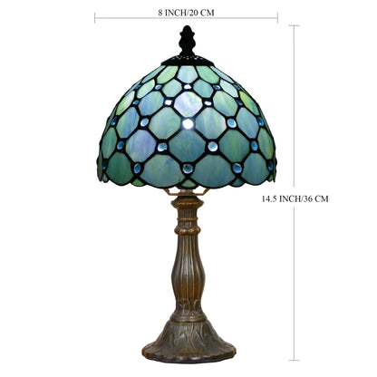 WFAYNTIFL Small Tiffany Lamp Mini Stained Glass Table Lamp Sea Blue Pearl Style Bedside Accent Lamp Memory Sympathy 8X14.5 Inch