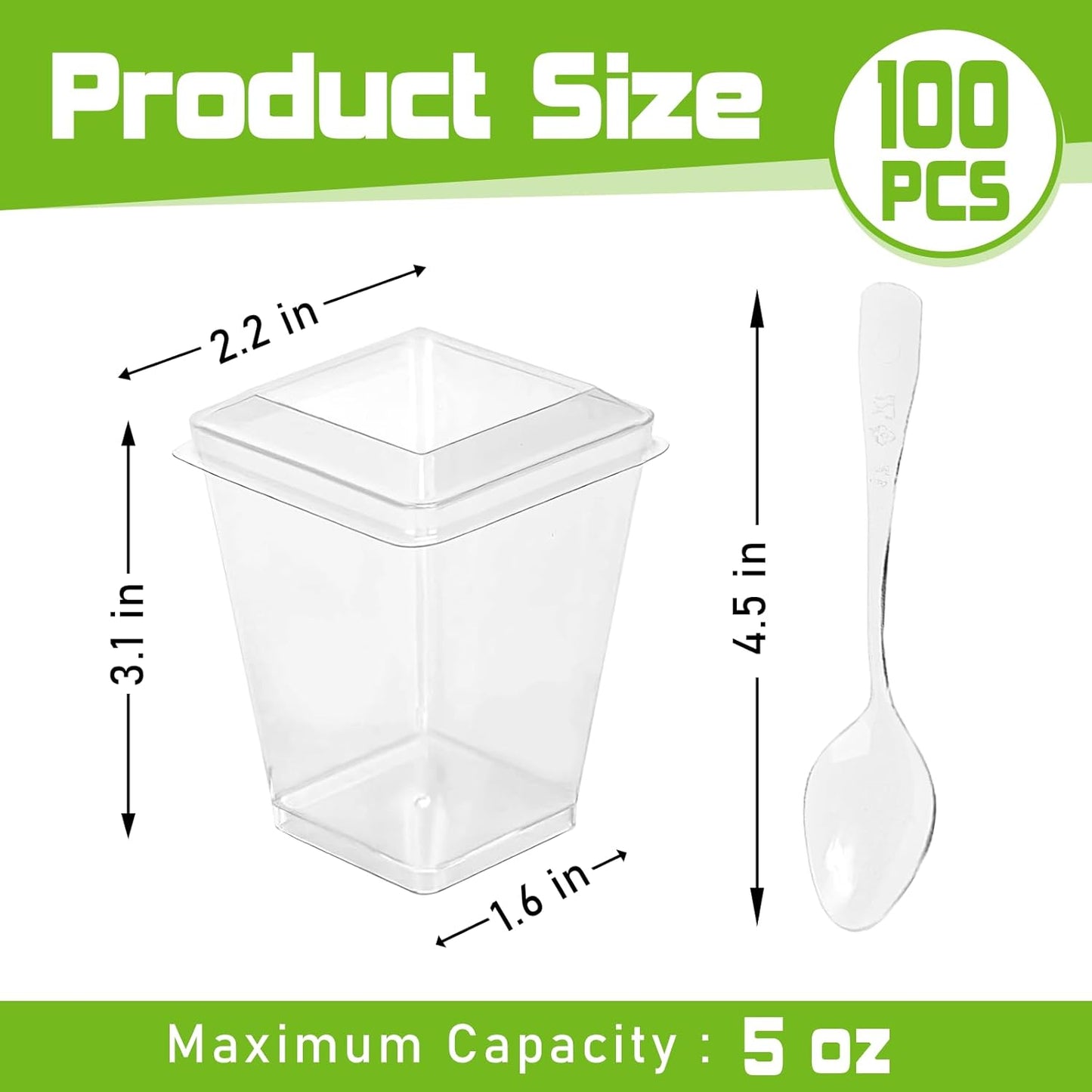 200 Pack 5 oz Plastic Dessert Cups with Lids and Spoons, Disposable Parfait Shooter Pudding Jello Cups for Wedding