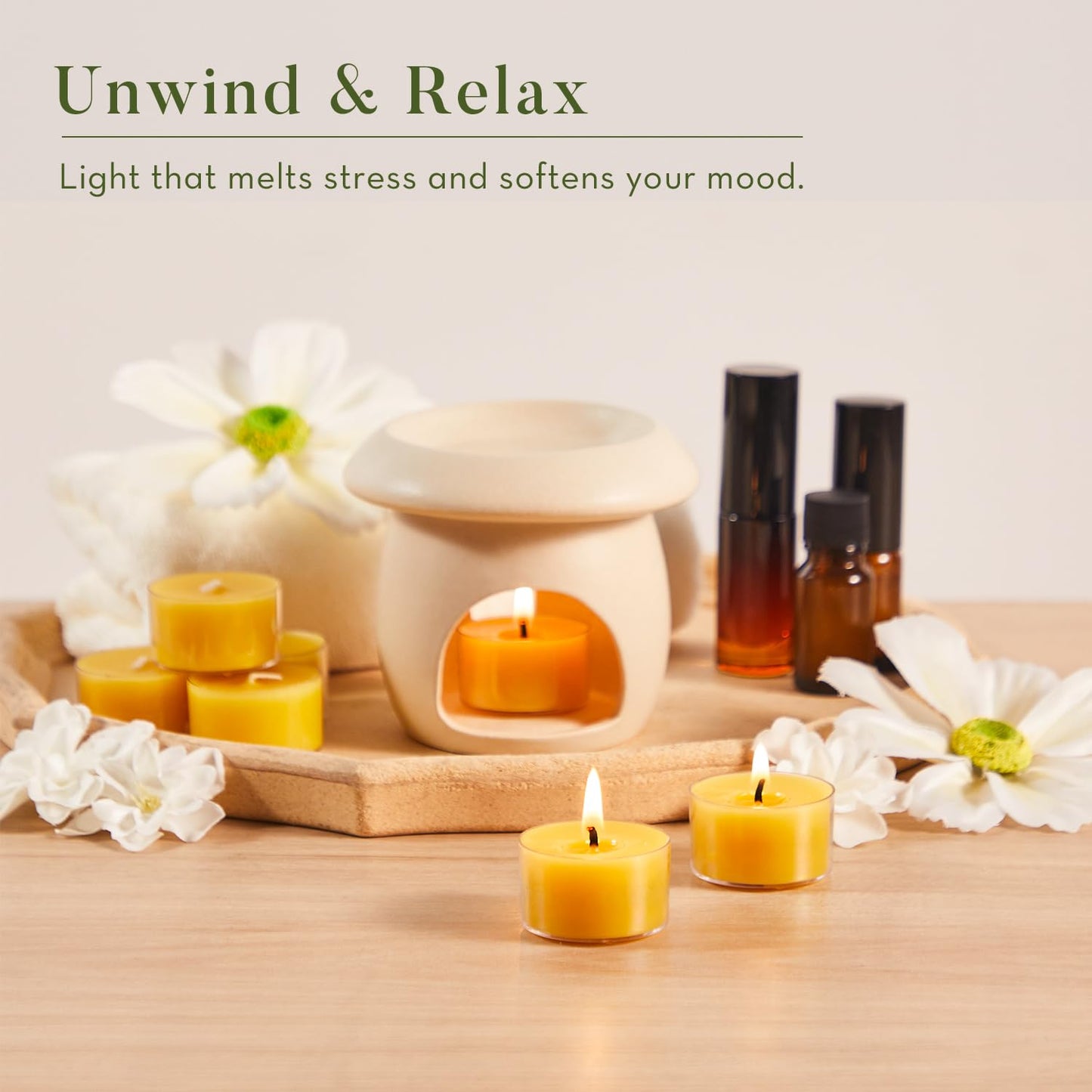 Ashlux 96 Pack Beeswax Tea Lights, 6-Hour Long Burning Tealight Candles in Clear Cup, Tea Candles Pefect for Air Purification Meditation Dinner Home Decor